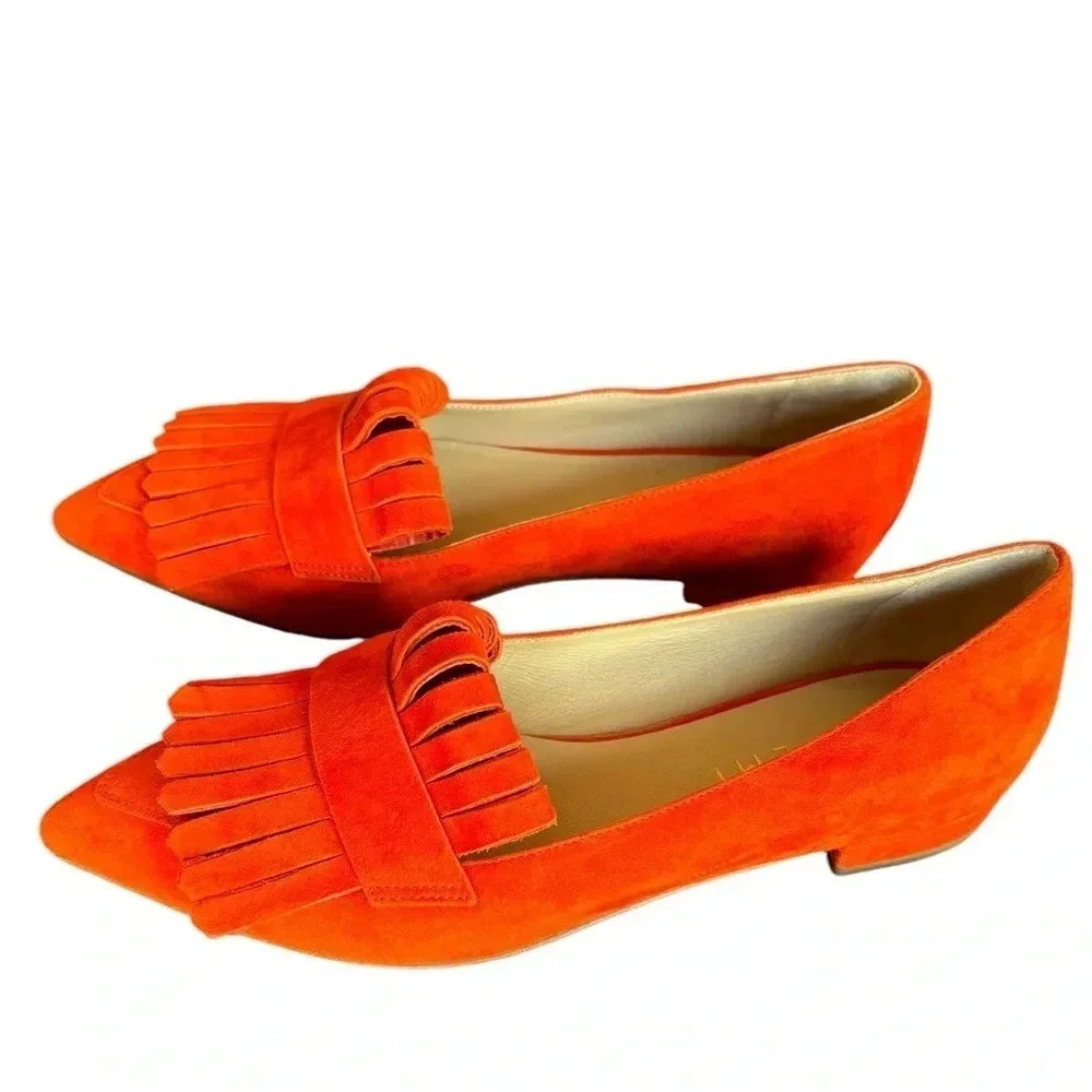 M. Gemi Pointed Fringe Slip On Suede Burnt Orange Size 35 - Picture 12 of 12